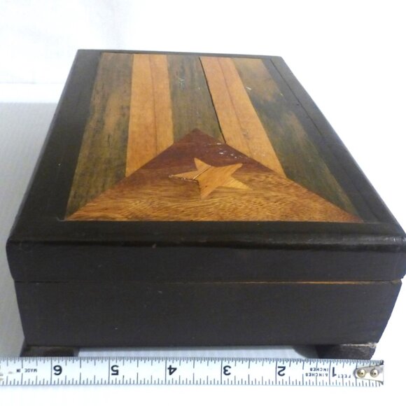 CNSstcs Antique Wood CIGAR BOX Inlayed Wood Cigar Holder Flip Top STAR Handmade - Picture 1 of 9